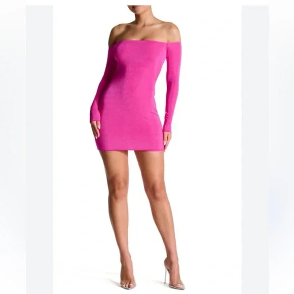 N BY NAKED WARDROBE Off The Shoulder Long Sleeve Minidress pink Orchard 2X - Picture 1 of 5